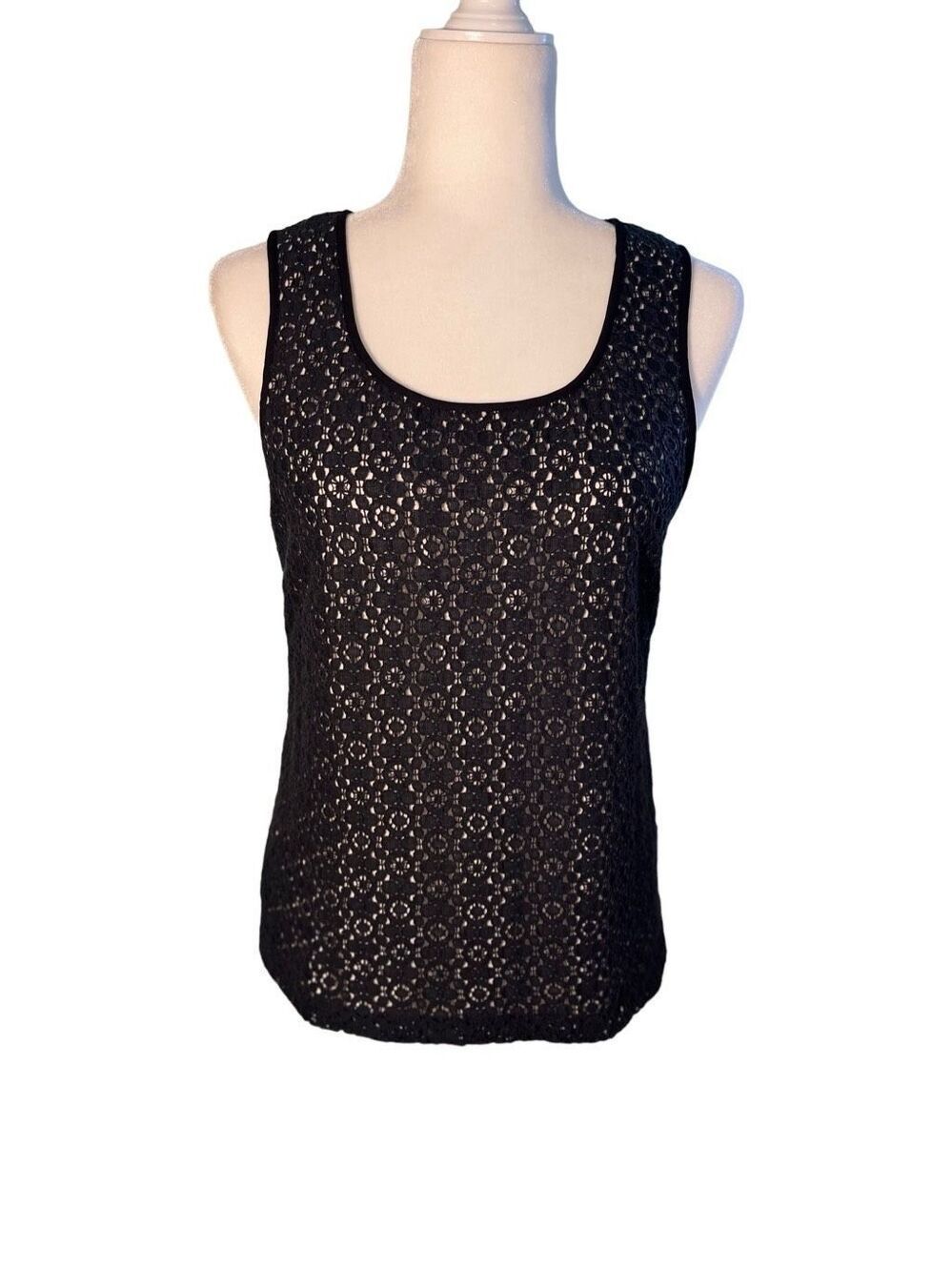 J. Crew sleeveless cotton blend blouse with black lace overlay - 4